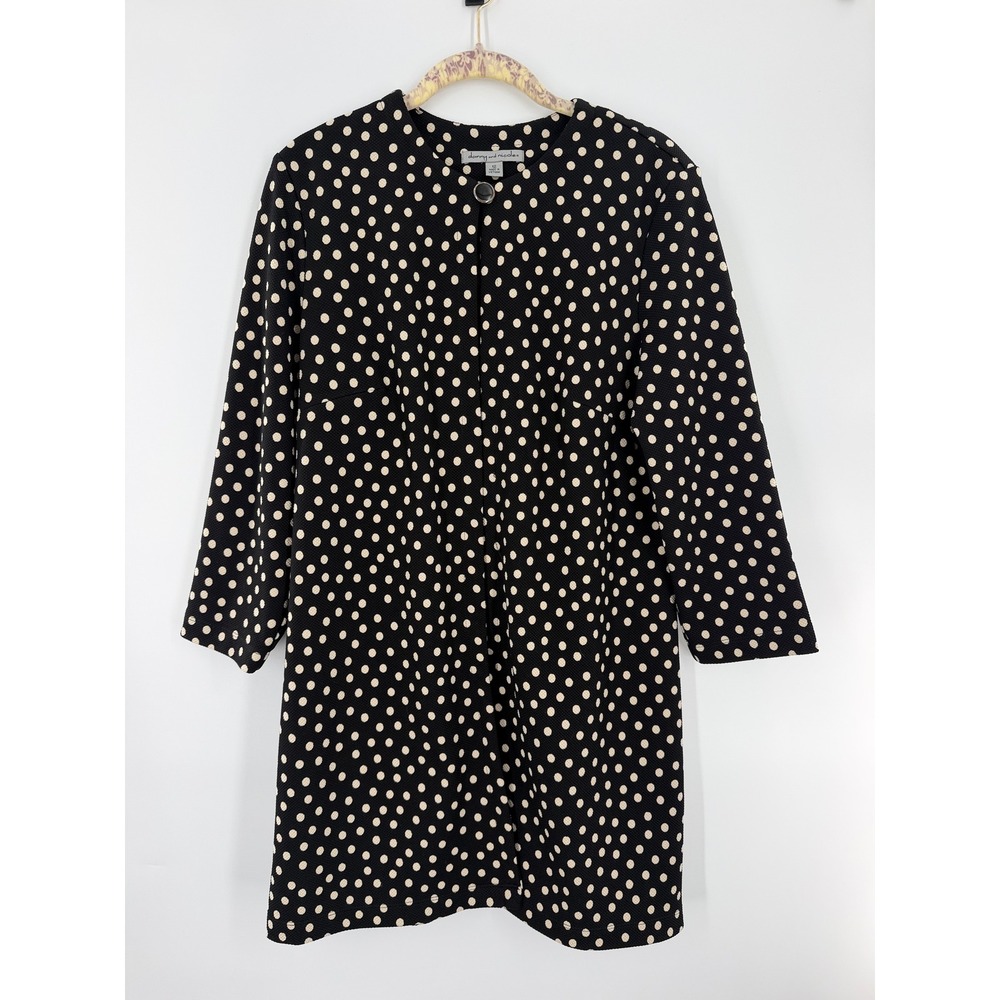 Danny and Nicole Black White Polka Dot Longline Blazer Jacket 12 RN 67473